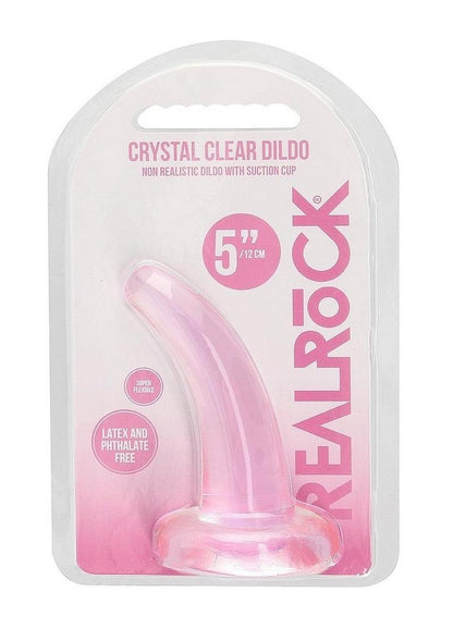 Realrock Crystal Clear Non Realistic Dildo with Suction Cup - Clear/Pink - 4.7in