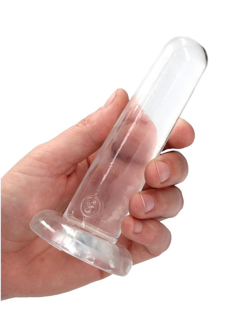 Realrock Crystal Clear Non Realistic Dildo with Suction Cup - Clear - 5.3in