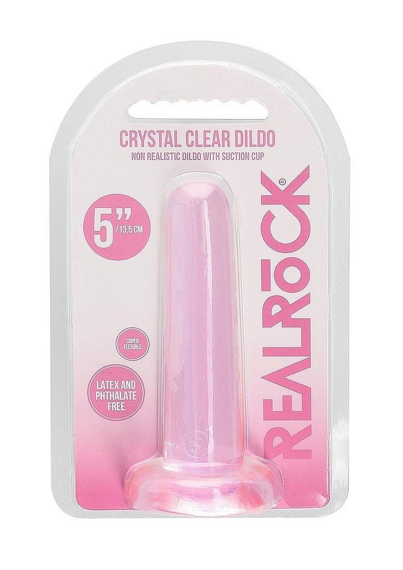 Realrock Crystal Clear Non Realistic Dildo with Suction Cup - Clear/Pink - 5.3in