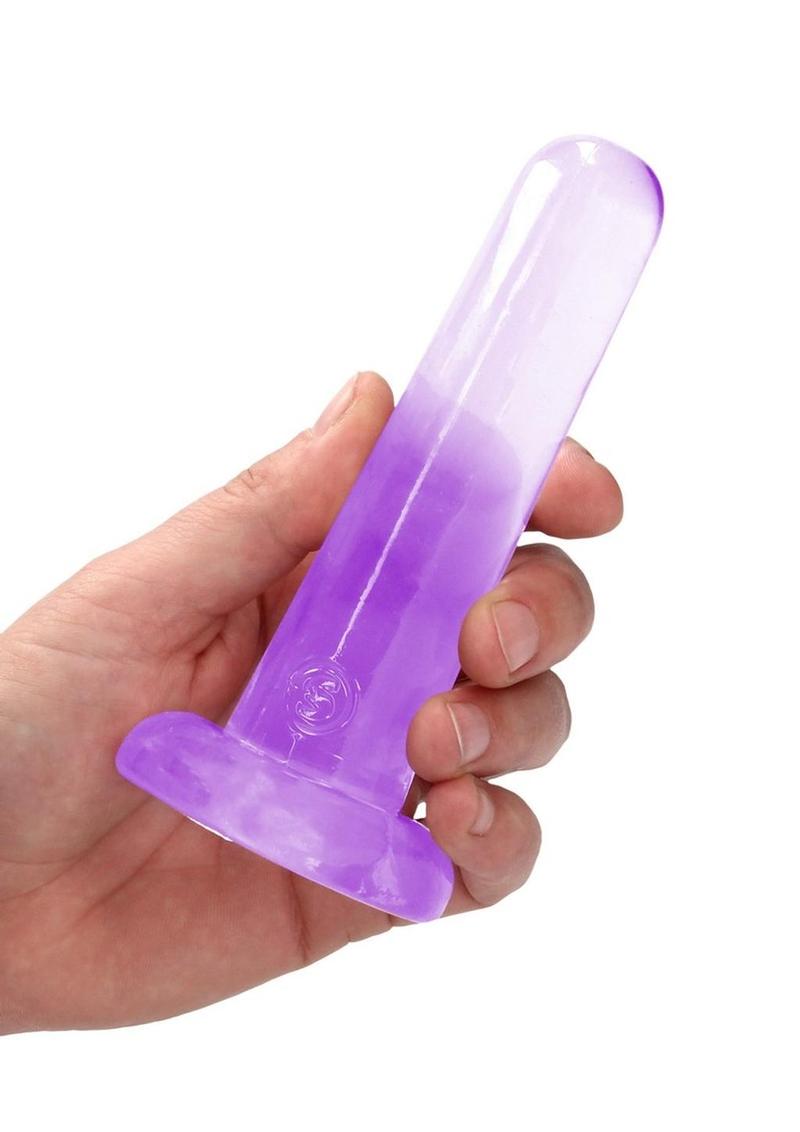 Realrock Crystal Clear Non Realistic Dildo with Suction Cup - Clear/Purple - 5.3in