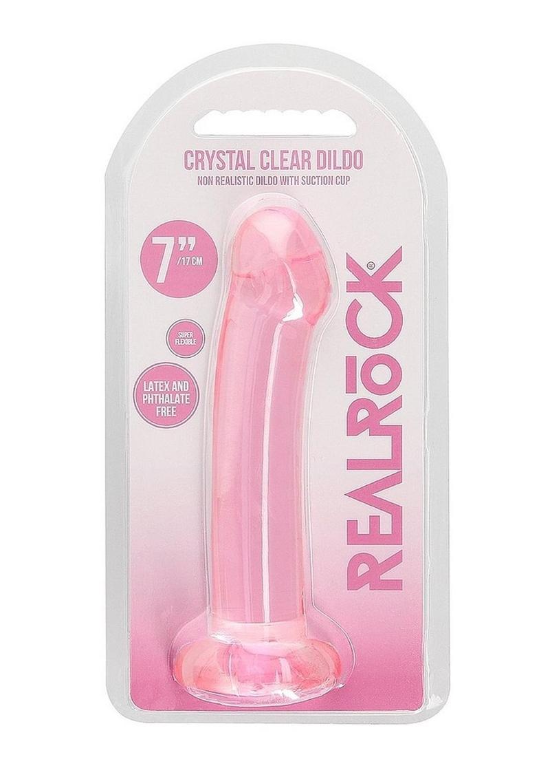 Realrock Crystal Clear Non Realistic Dildo with Suction Cup - Clear/Pink - 6.7in