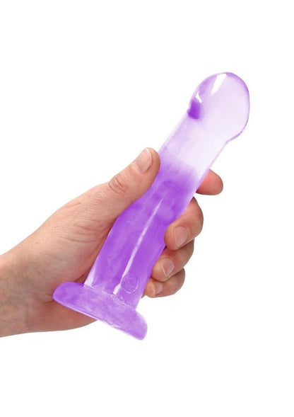 Realrock Crystal Clear Non Realistic Dildo with Suction Cup - Clear/Purple - 6.7in