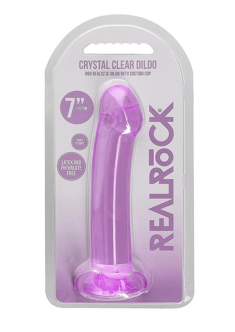 Realrock Crystal Clear Non Realistic Dildo with Suction Cup - Clear/Purple - 6.7in