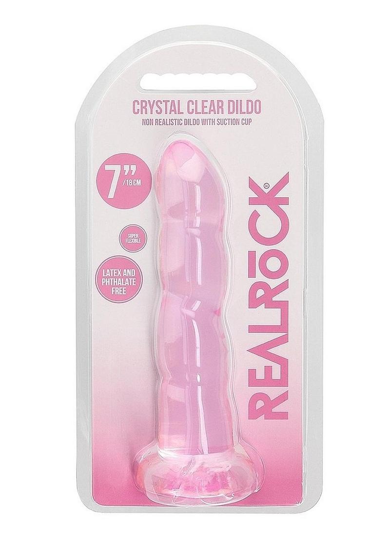 Realrock Crystal Clear Non Realistic Dildo with Suction Cup - Clear/Pink - 7in