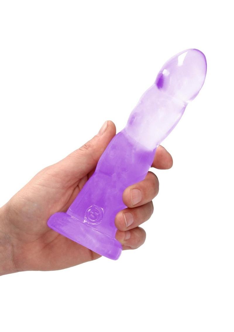 Realrock Crystal Clear Non Realistic Dildo with Suction Cup - Clear/Purple - 7in