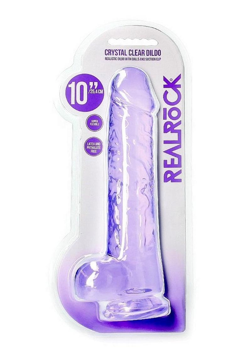 Realrock Crystal Clear Realistic Dildo with Balls - Clear/Purple - 10in