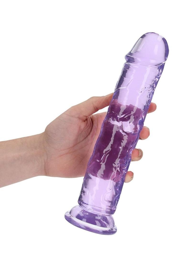 Realrock Crystal Clear Straight No Balls Dildo - Clear/Purple - 10in