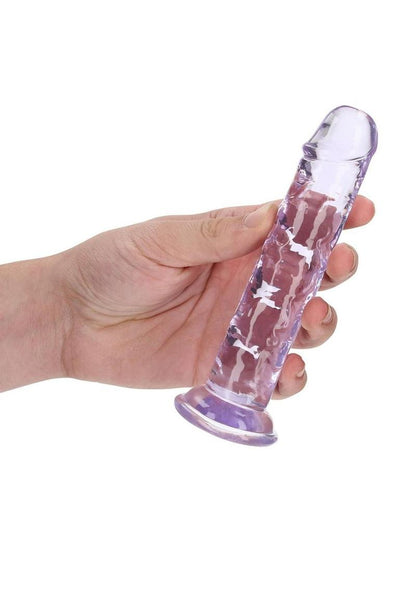 Realrock Crystal Clear Straight No Balls Dildo - Clear/Purple - 6in