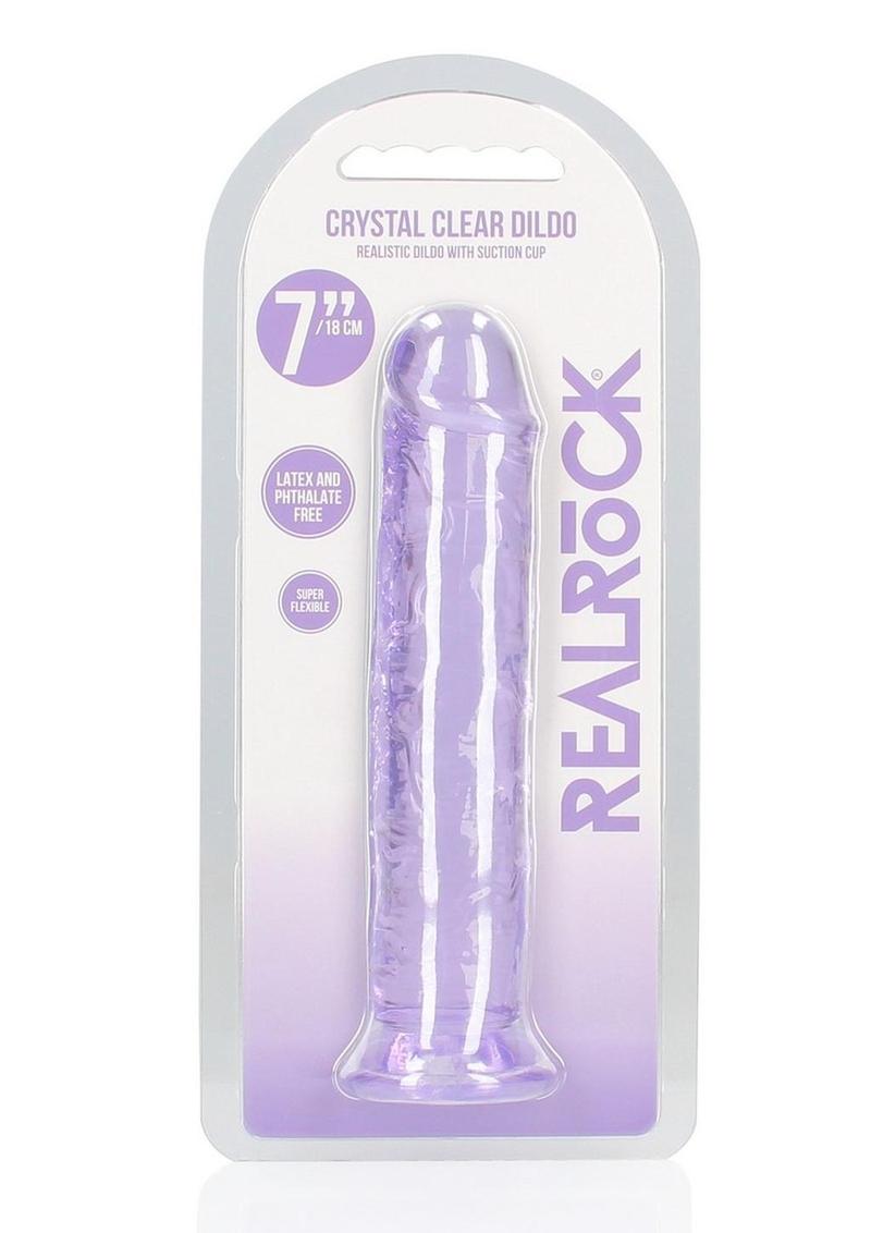 Realrock Crystal Clear Straight No Balls Dildo - Clear/Purple - 7in