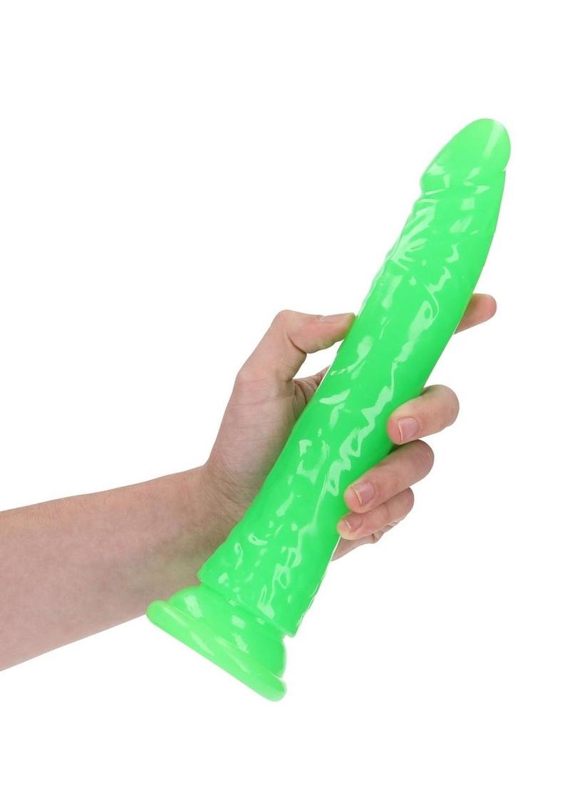 Realrock Slim Glow In The Dark Dildo with Suction Cup - Glow In The Dark/Green - 10in