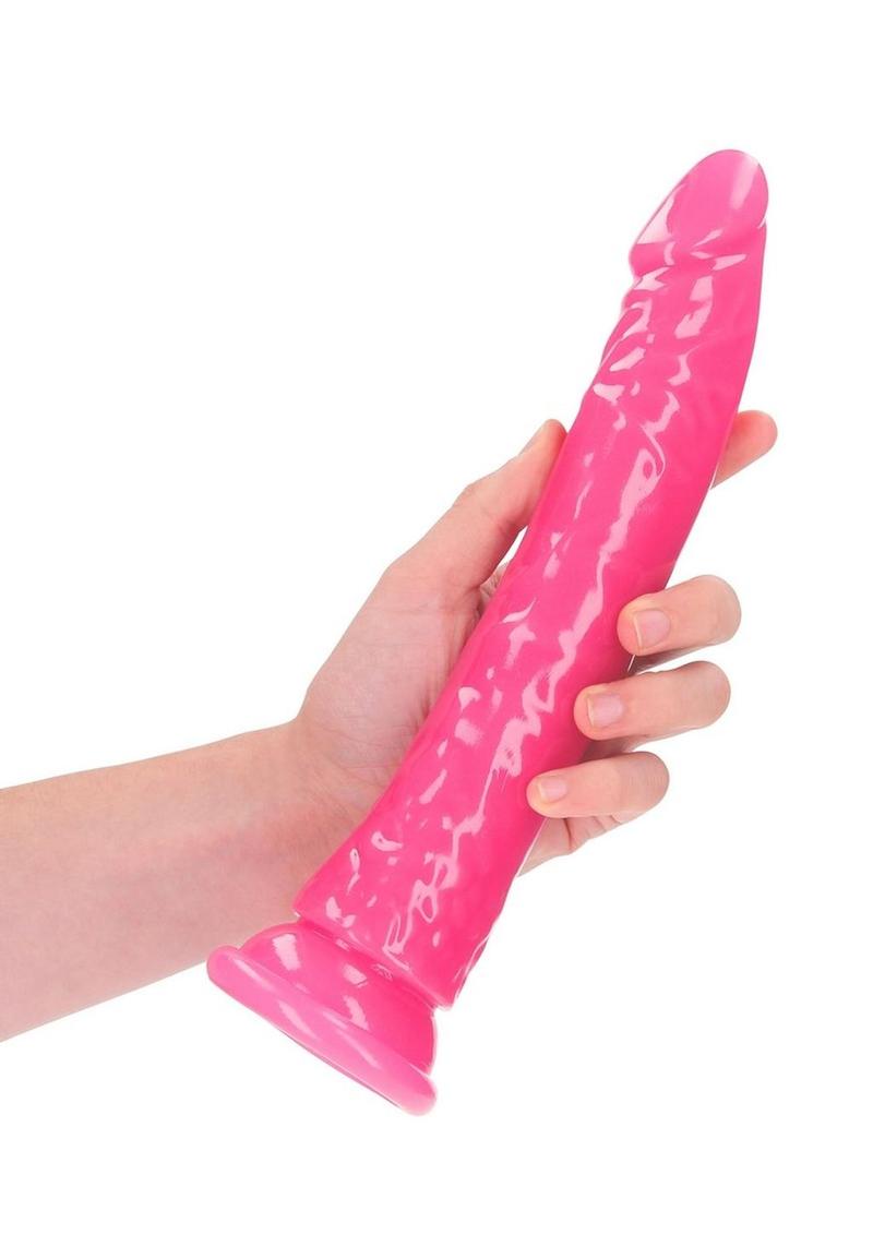 Realrock Slim Glow In The Dark Dildo with Suction Cup - Glow In The Dark/Pink - 10in