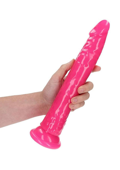 Realrock Slim Glow In The Dark Dildo with Suction Cup - Glow In The Dark/Pink - 11in