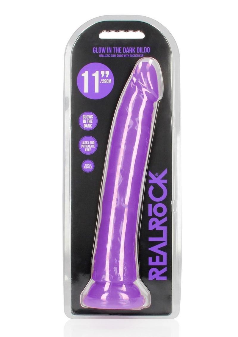 Realrock Slim Glow In The Dark Dildo with Suction Cup - Glow In The Dark/Purple - 11in