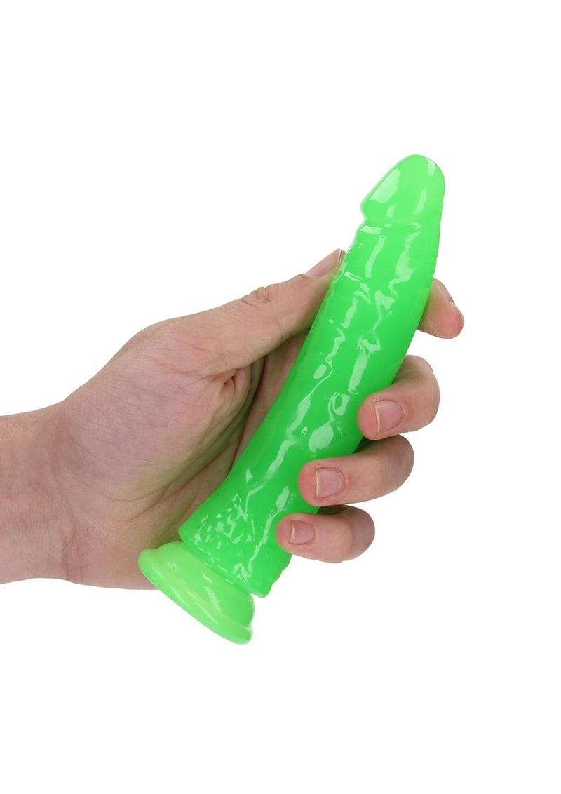 Realrock Slim Glow In The Dark Dildo with Suction Cup - Glow In The Dark/Green - 6in