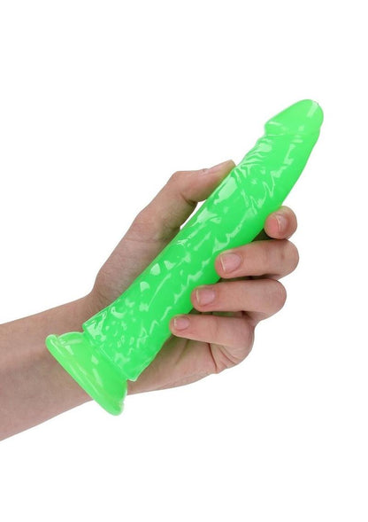 Realrock Slim Glow In The Dark Dildo with Suction Cup - Glow In The Dark/Green - 7in