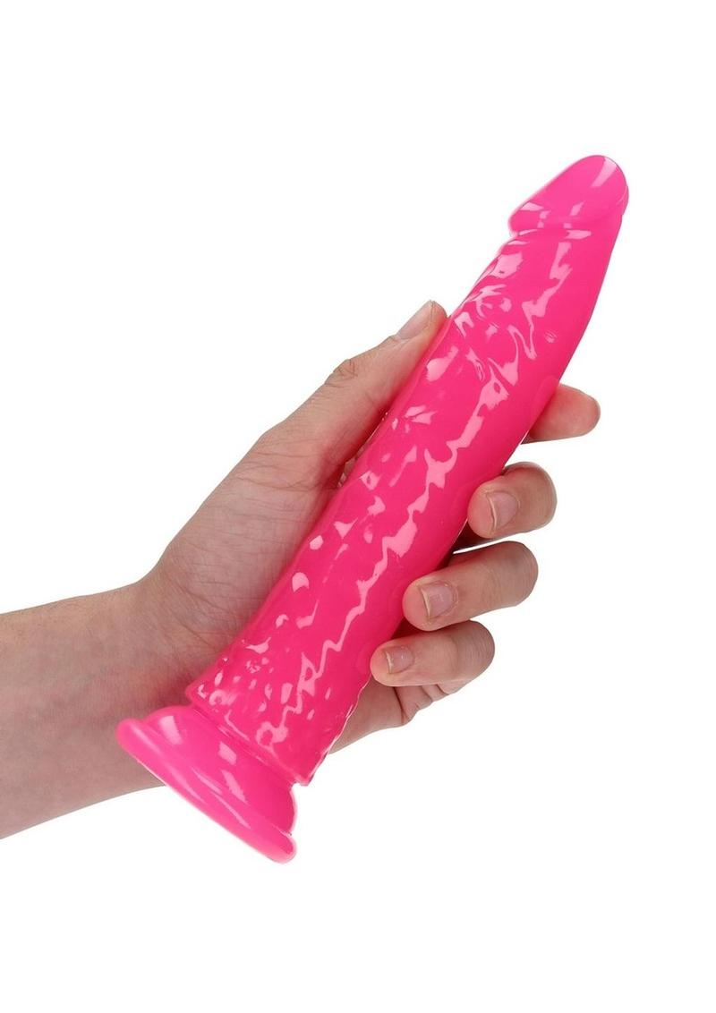 Realrock Slim Glow In The Dark Dildo with Suction Cup - Glow In The Dark/Pink - 7in