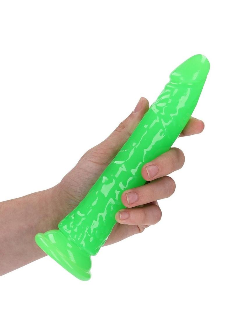 Realrock Slim Glow In The Dark Dildo with Suction Cup - Glow In The Dark/Green - 8in