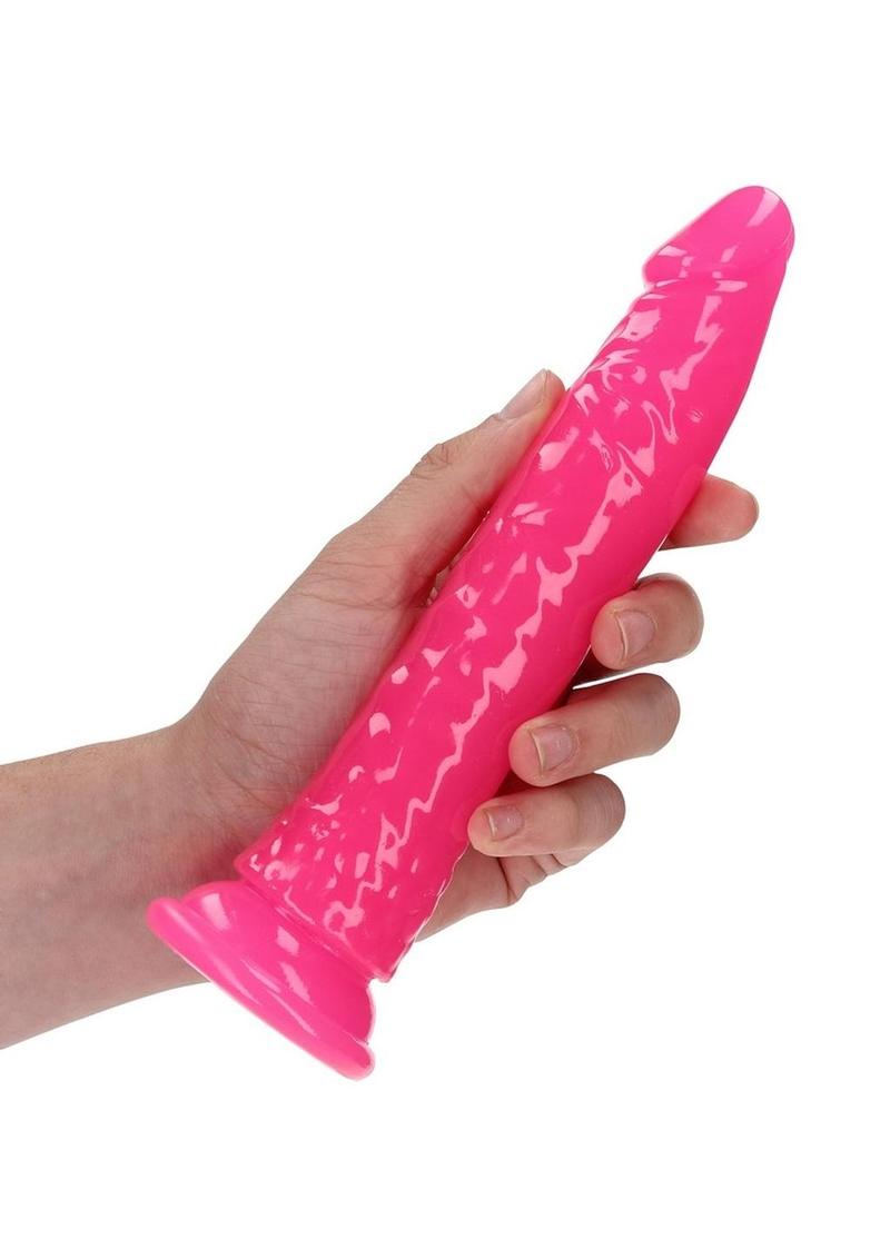 Realrock Slim Glow In The Dark Dildo with Suction Cup - Glow In The Dark/Pink - 8in