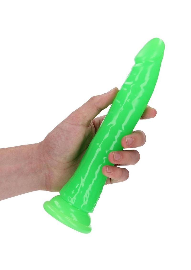 Realrock Slim Glow In The Dark Dildo with Suction Cup - Glow In The Dark/Green - 9in