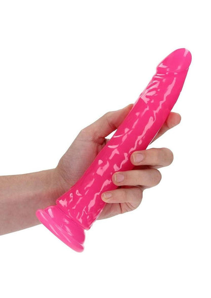 Realrock Slim Glow In The Dark Dildo with Suction Cup - Glow In The Dark/Pink - 9in