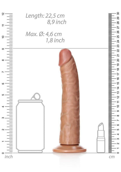 Realrock Slim Realistic Dildo with Suction Cup - Caramel - 8in