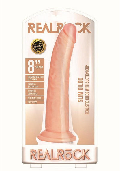 Realrock Slim Realistic Dildo with Suction Cup - Vanilla - 8in