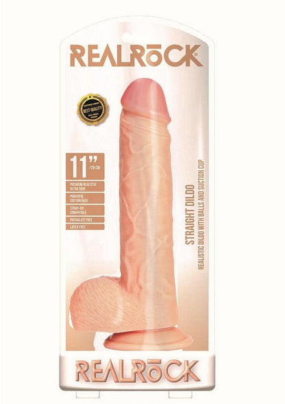 Realrock Straight Realistic Dildo with Balls and Suction Cup - Vanilla - 11in