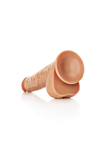 Realrock Straight Realistic Dildo with Balls and Suction Cup - Caramel - 12in