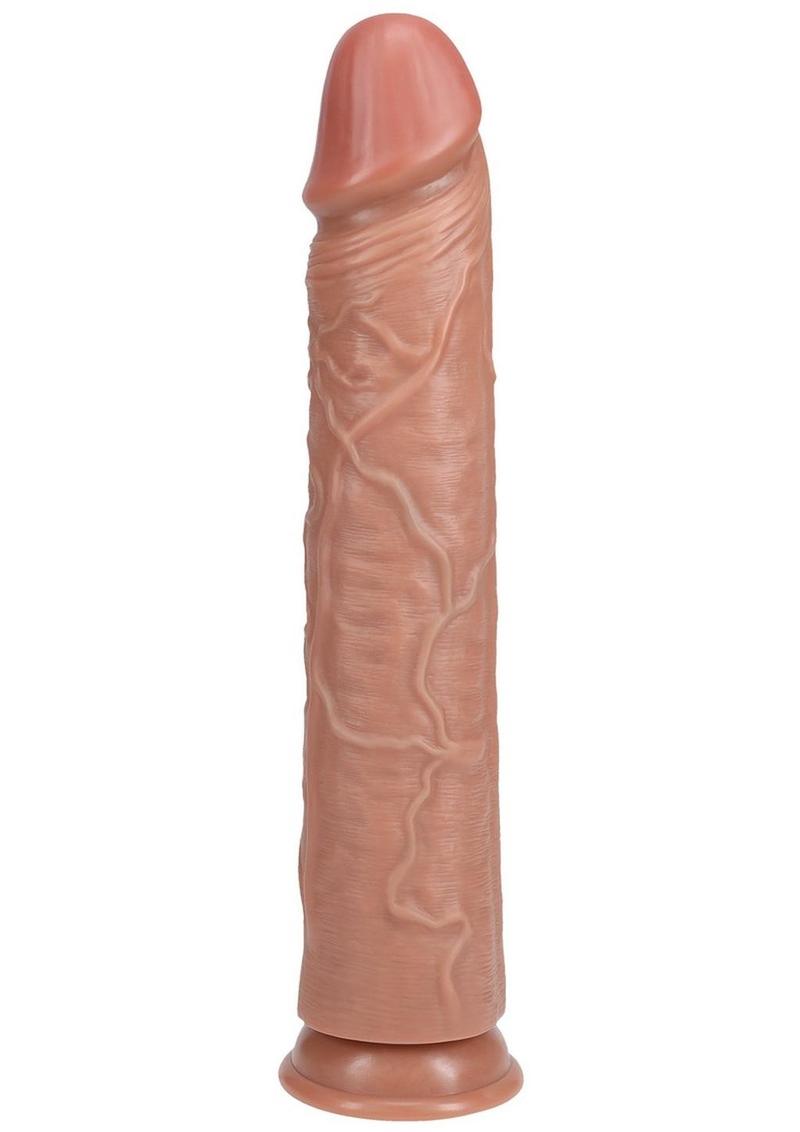 Realrock Ultra Realistic Skin Extra Large Straight Dildo with Suction Cup - Caramel - 14in