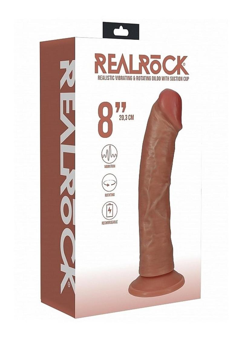 Realrock Vibrating and Rotating Cock Regular Curved - Caramel - 8in