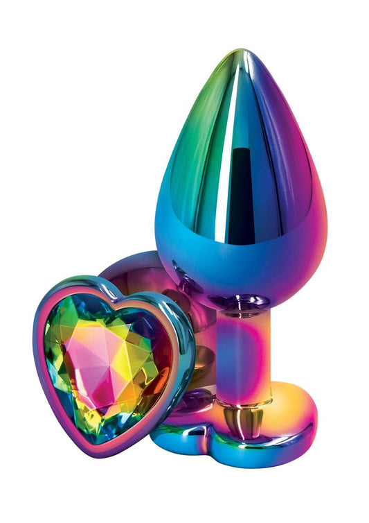 Rear Assets Multicolor Heart Anal Plug - Rainbow - Medium/Small