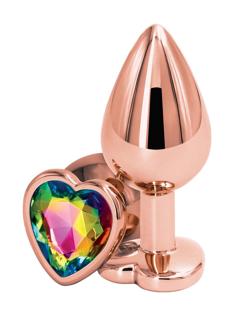 Rear Assets Rose Gold Heart Anal Plug - Multicolor/Rainbow/Rose Gold - Medium/Small