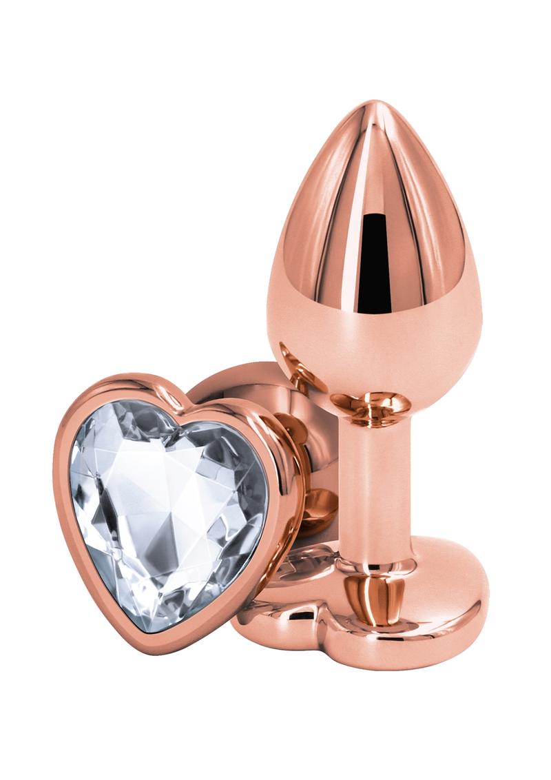 Rear Assets Rose Gold Heart Anal Plug - Clear/Rose Gold - Small