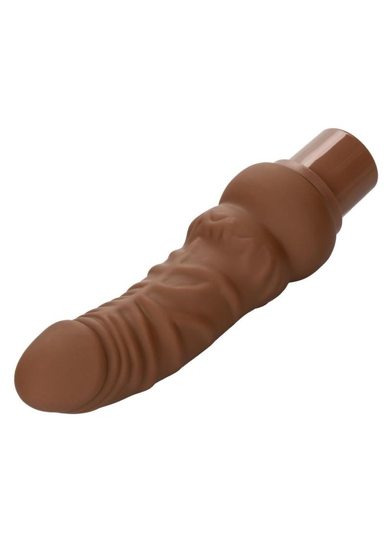 Rechargeable Power Stud Curvy Silicone Vibrating Dong - Chocolate