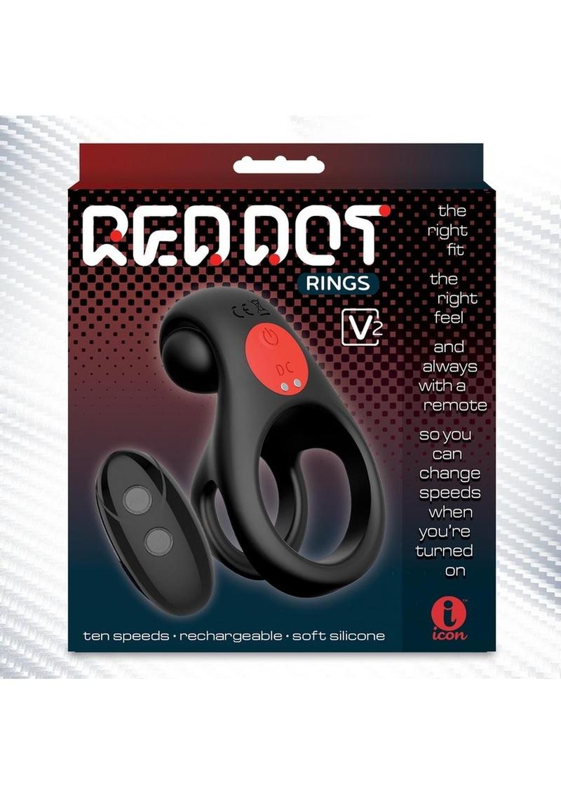 Red Dot Silicone Rechargeable Vibrating Cock Ring with Controller V2