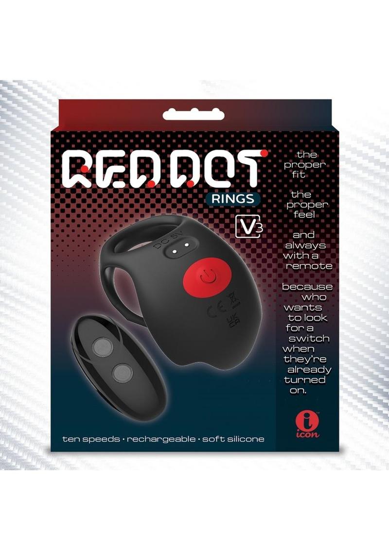 Red Dot Silicone Rechargeable Vibrating Cock Ring with Controller V3