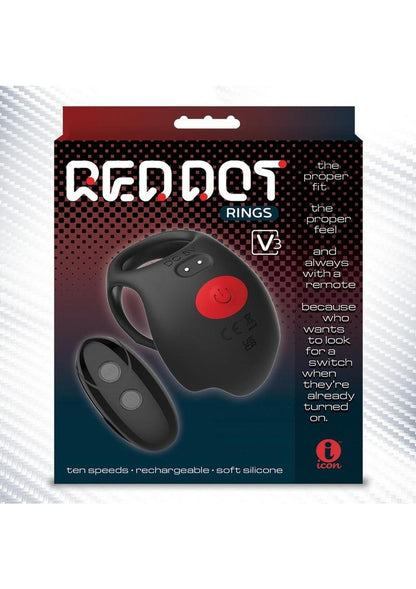 Red Dot Silicone Rechargeable Vibrating Cock Ring with Controller V3