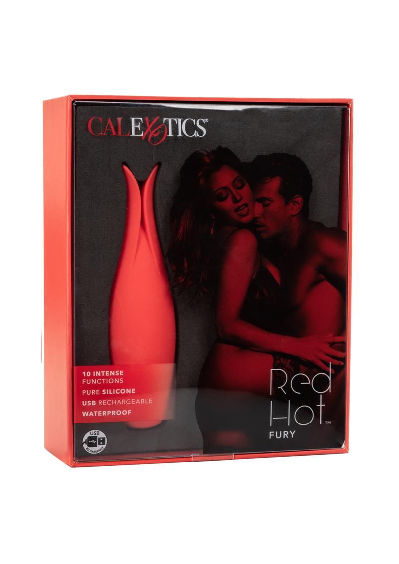 Red Hot Fury Rechargeable Silicone Vibrator with Clitoral Stimulation