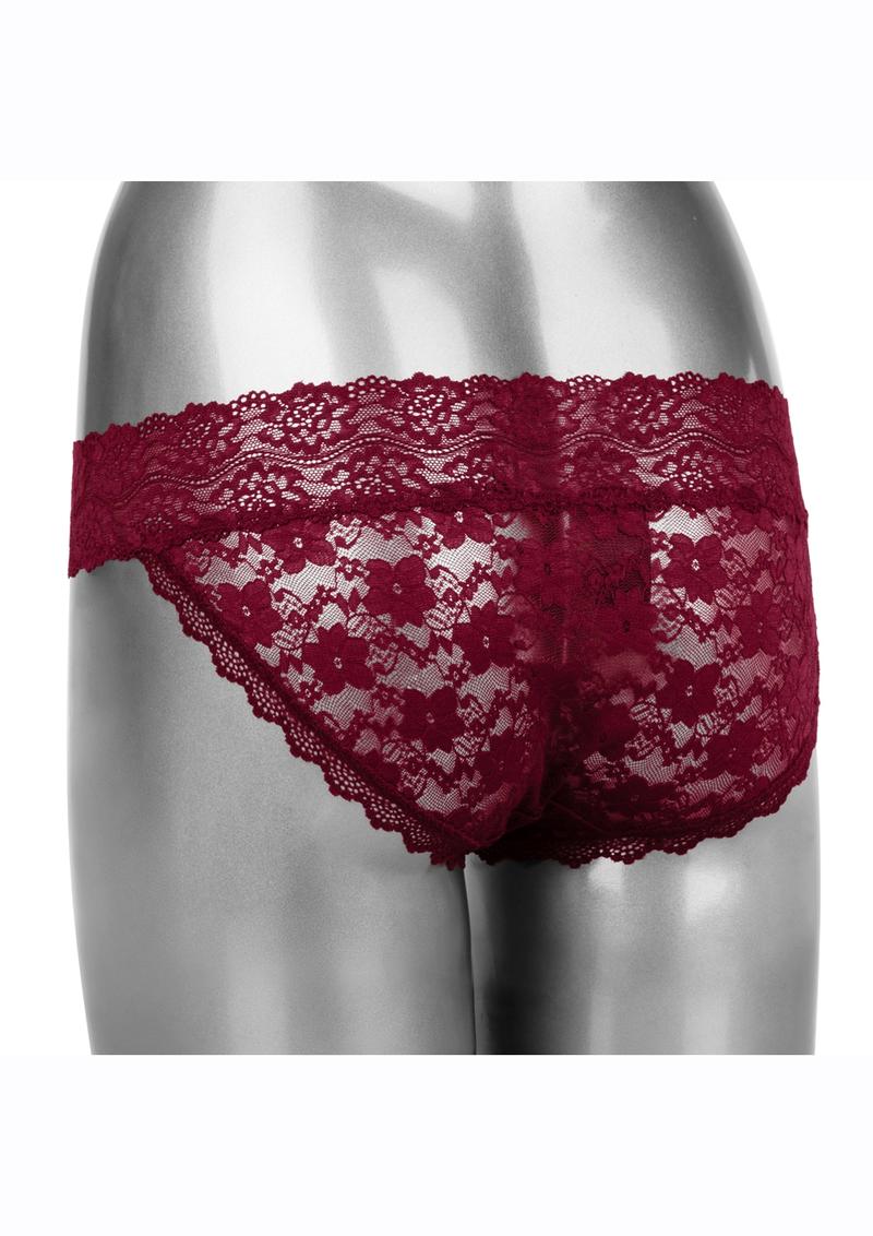 Remote Control Rechargeable Lace Panty Vibe - Red - Medium/Small - Set