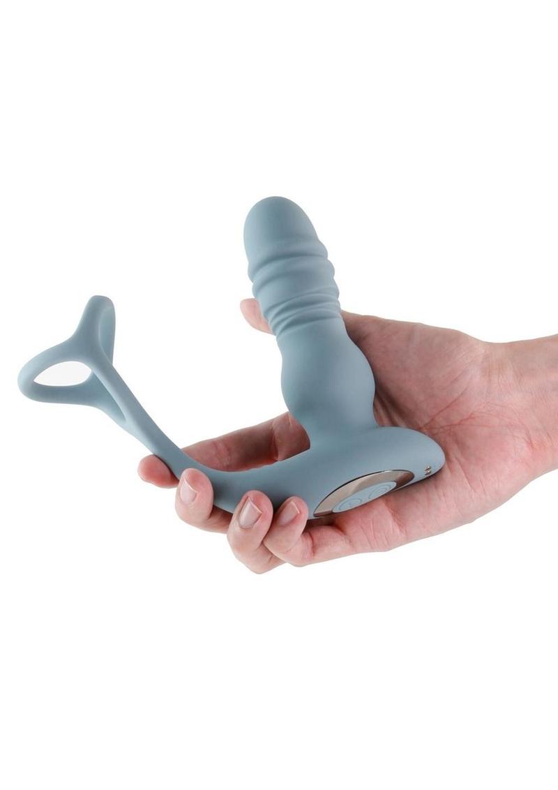 Renedage The Handyman Rechargeable Silicone Cock Ring and Prostate Massager with Remote - Gray/Grey