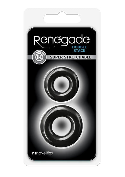 Renegade Double Stack Super Stretchable Cock Rings - Black - Set Of 2