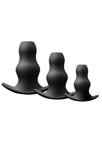 Renegade Peekers Trainer Silicone Hollow Butt Plugs Kit - Black - 3 Per Set