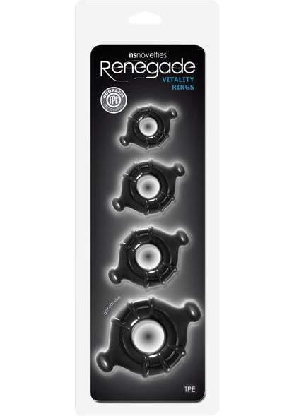 Renegade Vitality Cock Ring Kit - Black - 4 Per Set