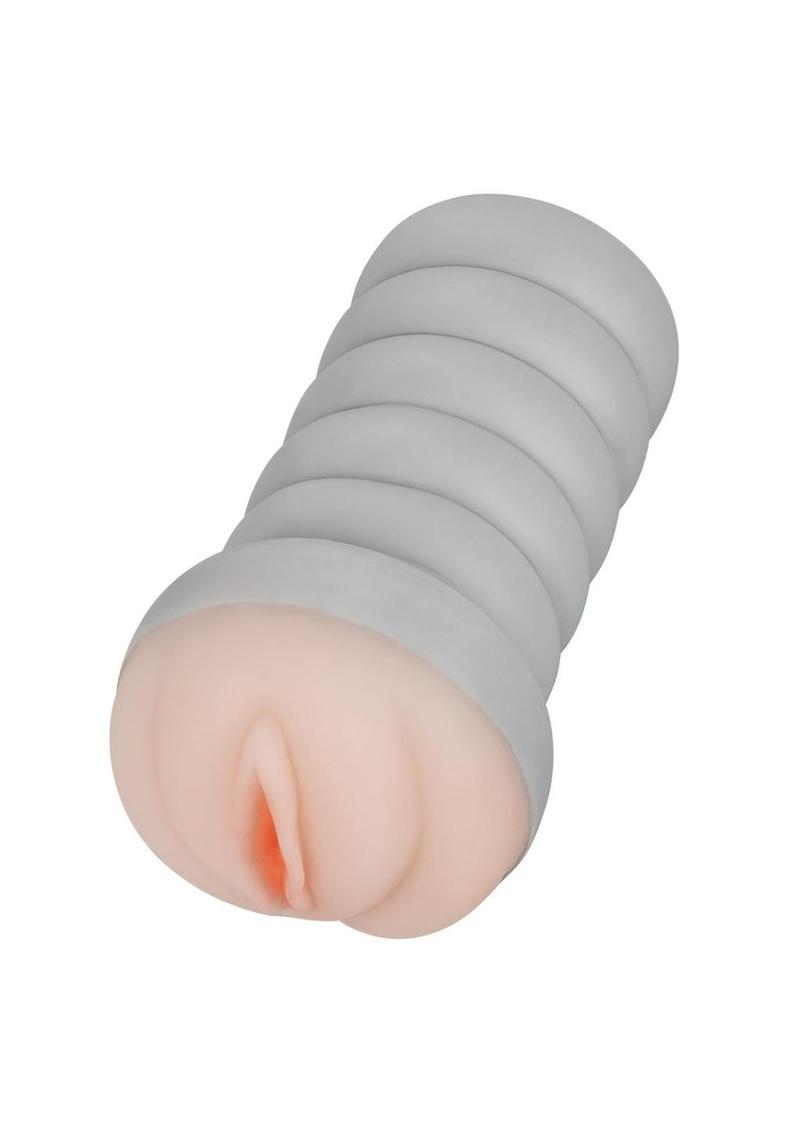 Ribbed Gripper Dual Density Textured Masturbator - Pussy - Ivory/Vanilla