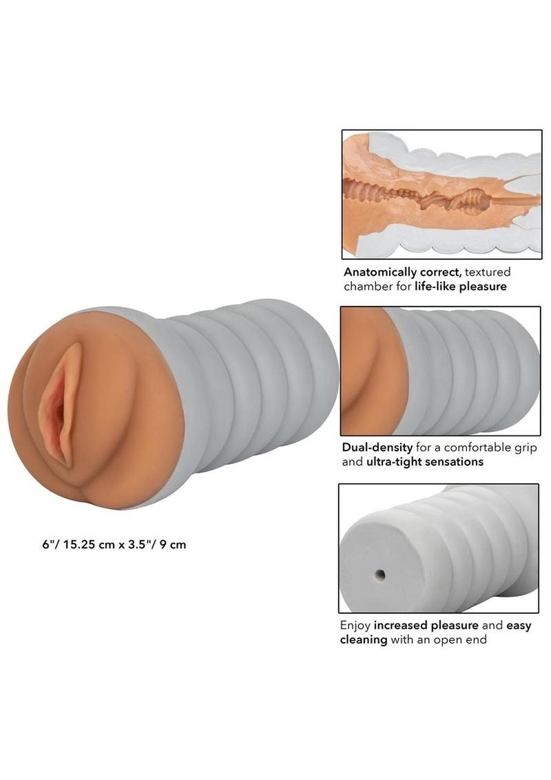 Ribbed Gripper Tight Pussy Dual Dense Textured Masturbator Stroker - Brown - 6in