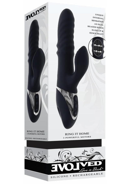 Ring It Home Silicone Rechargeable Vibrator with Clitoral Stimulator - Black