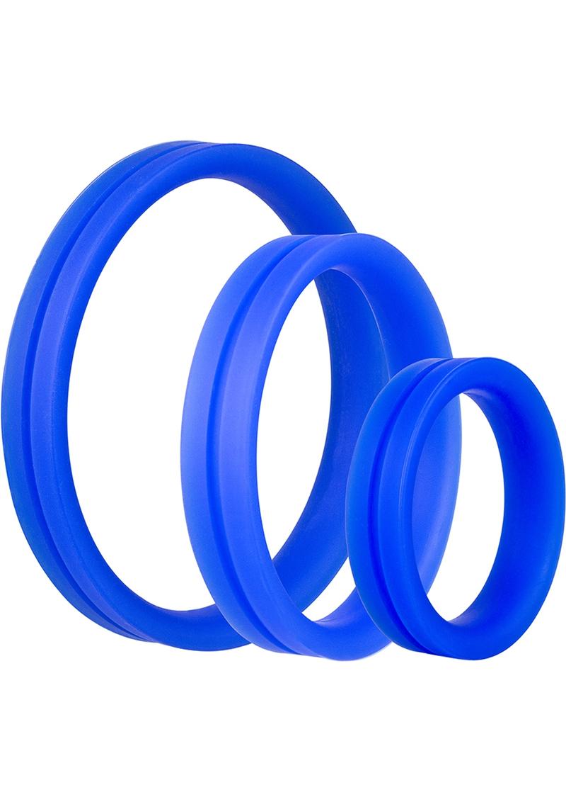 Ringo Pro X3 Silicone Cock Rings Set Waterproof - Blue - 3 Piece/Pack