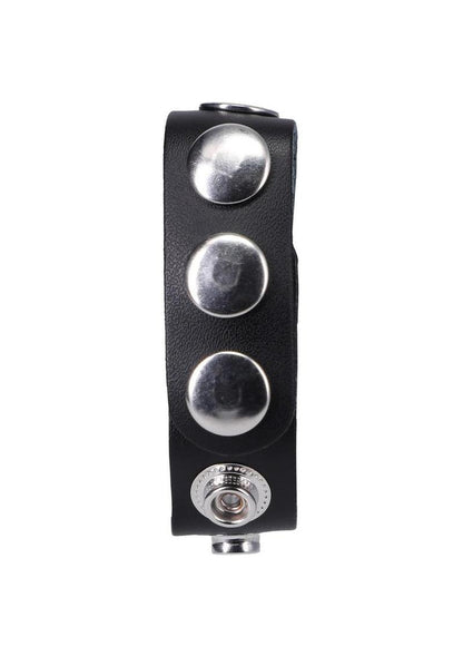 Rock Solid The Leather 3 Snap Adjustable Cock Ring - Black