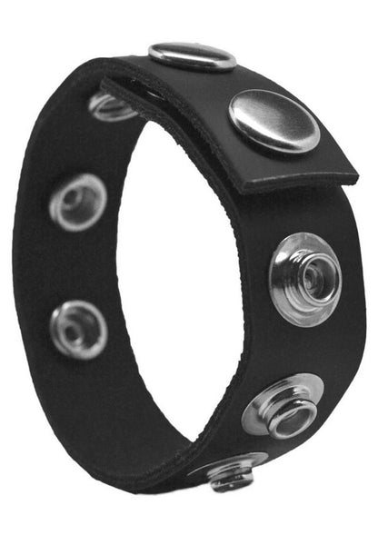 Rock Solid The Leather 5 Snap Adjustable Cock Ring - Black