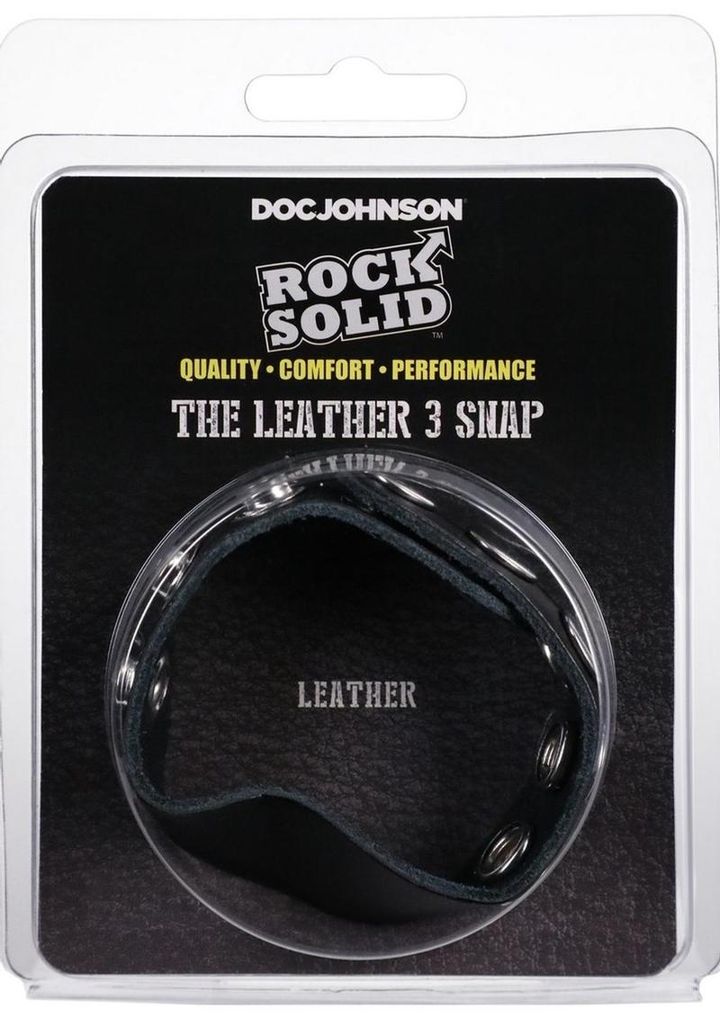 Rock Solid The Leather 5 Snap Adjustable Cock Ring - Black